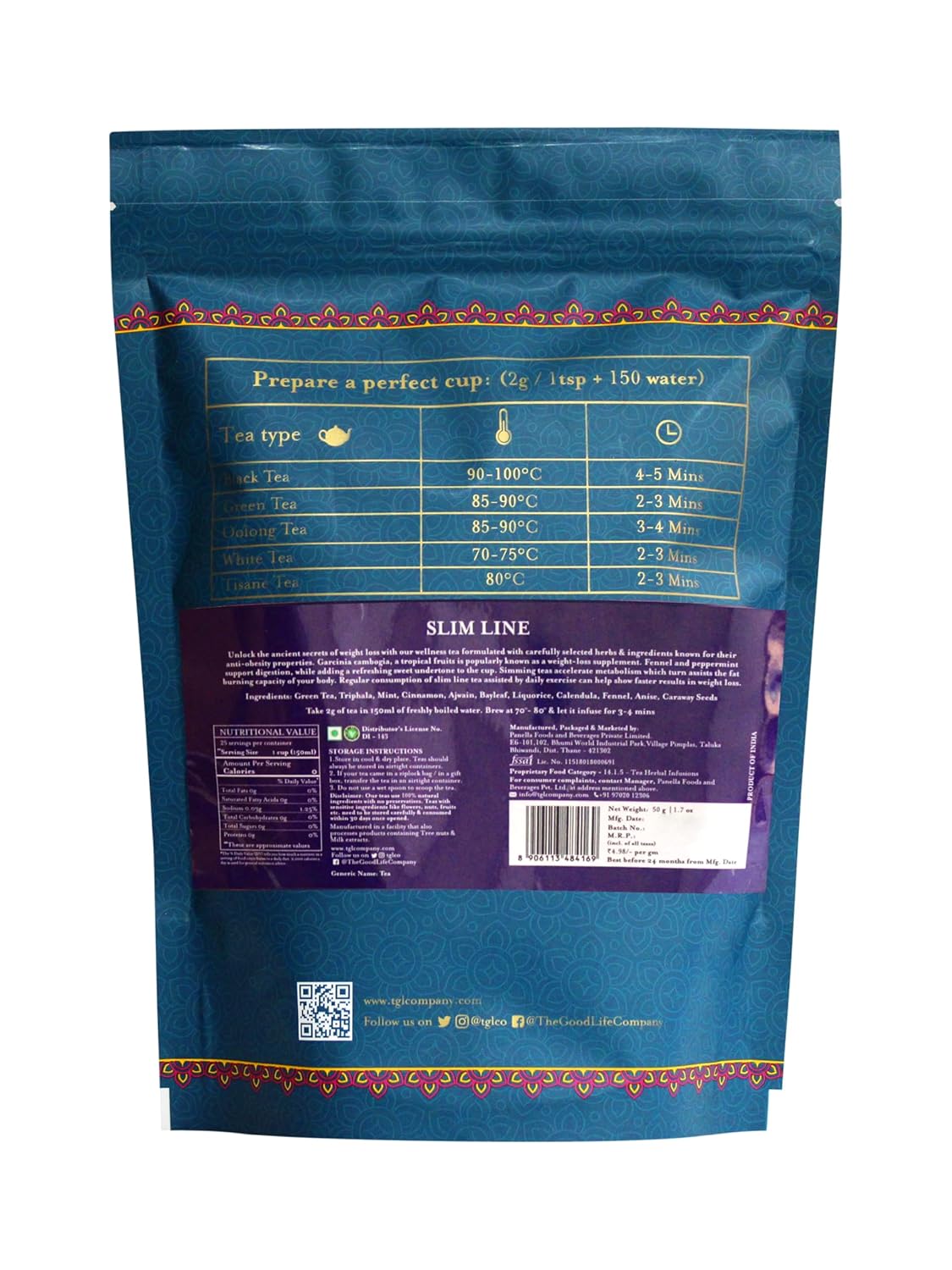 TGL Co. Slim Line Green Tea - 50gm, 1.7 Ounce | Rich In Anti Oxidant, Body Detox Prosperities - Low Caffeine, No Artificial Flavor