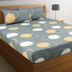 Double Bedsheet With 2 Matching Pillow Covers Set | 72 X 78+10 Inches, Grey - Designer Printed Bedsheet Set | Perfectly Styled & Coordinated Look Bedsheet