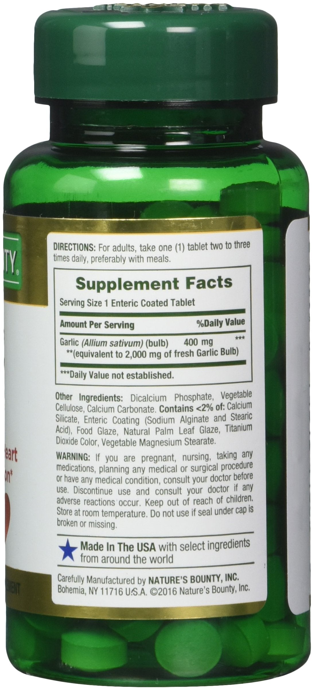 Nature's Bounty Garlic 2000mg, Heart Health Herbal Supplement, Made With Only The Purest Ingredients | 120 Tablets 150gm 0.3lbs