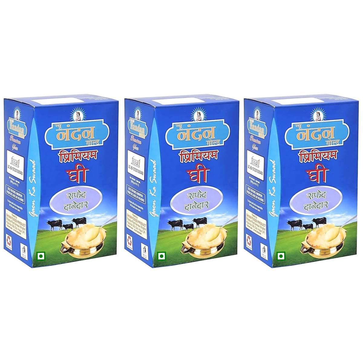 Organic Cow Ghee By New Nandan Gold | Rich Aromatic & Nutritious Indian Cow Ghee Perfect For Frying | 3 Litre (1 Litr * 3) 101.4 Ounce | Box Pack