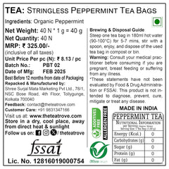 The Tea Trove Organic Peppermint Herbal Tea Bags In Resealable Pouch - 40 Pyramid Tea Bags | Environmentally Friendly Packaging - Eco Friendly, Caffeine Free