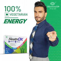 Mankind's Health Ok Multivitamin With Natural Ginseng & Taurine Power Lemon Flavour , 100% Vegetarian | 10 Tablets , 50gm 0.1lbs , Each Pack Of 3