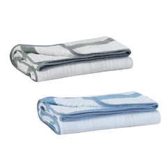 Urbanleaf Microfiber Large Bath Towel 700 Gsm | Quick Dry Super Absorbent Bath Towel For Men & Women (Light Blue & Grey Stripe) - Pack Of 2