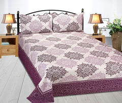 Double Bedsheet With 2 Pillow Cover - Size 90 X 100 Inches, Deep Purple | Designer Printed Bedsheet Set - Naturally Soft, Breathable, & Skin Friendly