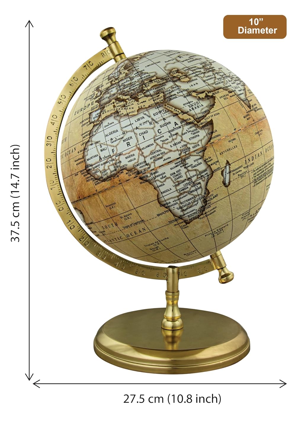 Prime Single Joint Globe, Height 33 Cm (13.2 Inch) Dia 25 Cm (10 Inch) With Metal Arc & Base | Educational & Decorative Globe (Gp1010) Pack Of 1