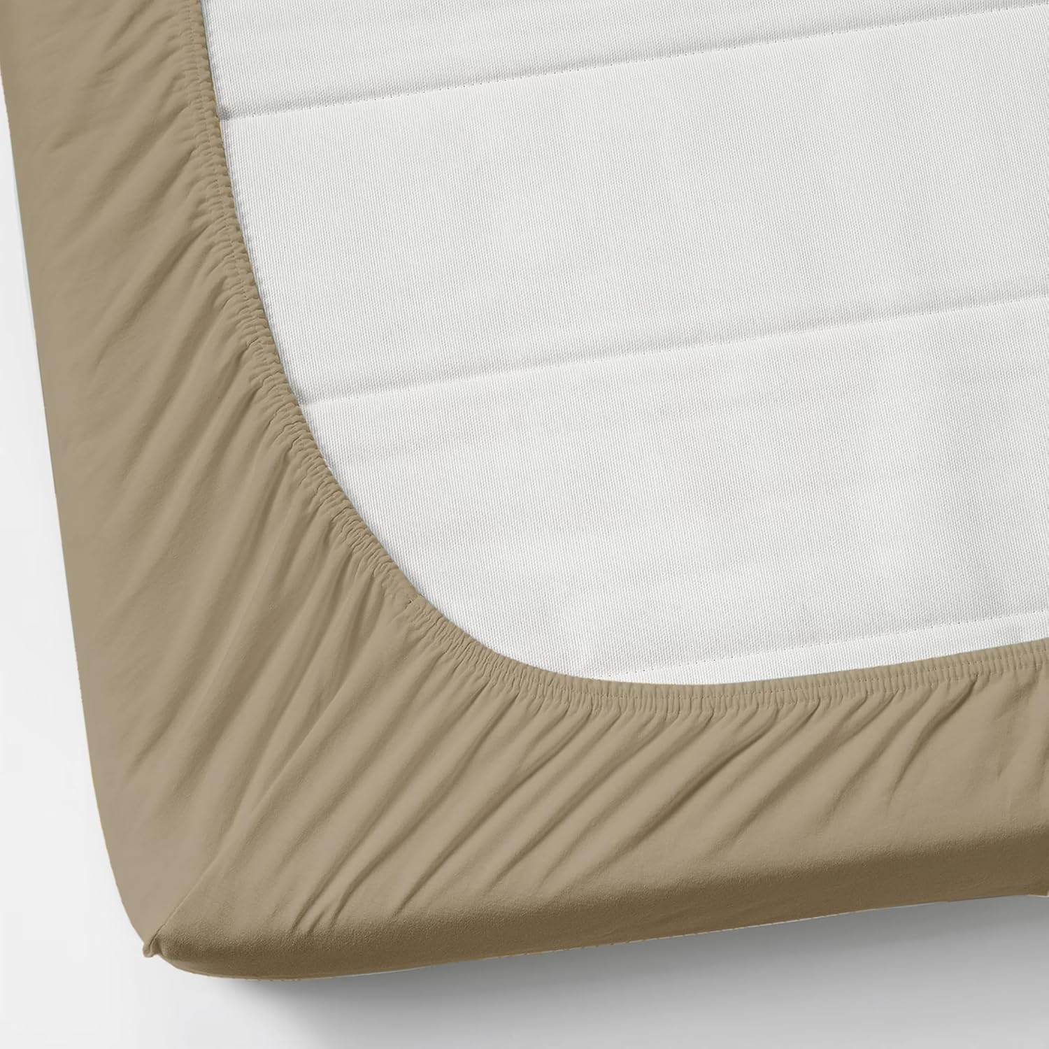 Plain Cotton King Size Elastic Fitted Bedsheet With 2 Pillow Covers - 72 X 78 X 8 Inches, Beige | Ideal For Home Bedrooms, Hotel Rooms, Guest Bedsheet