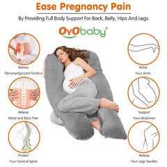 Pregnancy Pillows For Sleeping, J-Shape Full Body Support & Maternity Pillow, Grey | For Back, Hips, Legs, Belly For Pregnant Women With Removable, Washable Velvet Cover - Soft Pillow