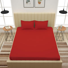 Plain Bedsheet For King Size With Two Matching Pillow Covers - 108 X 108 Inches, Ruby Red | Double Bed Breathable & Wrinkle Free | Ultra Soft 240 TC Super Soft