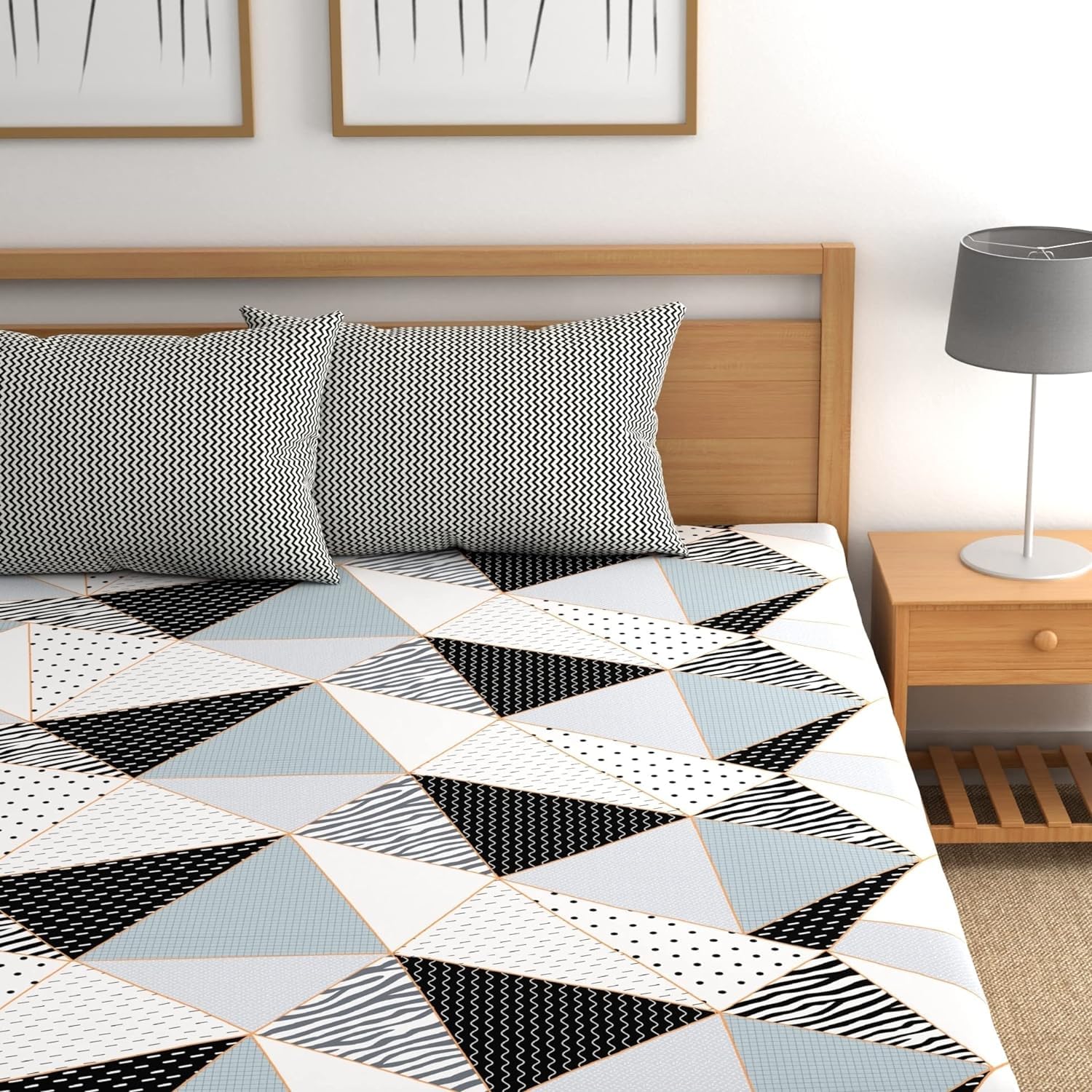 Double Bedsheet For King Size Bed With 2 Pillow Covers - 108 X 108 Inches, White & Black | Premium Comfort Bedsheets For Home, Hotels & Guest House