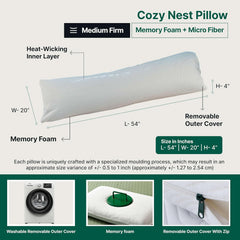 Full Body Hug Pillow For Sleeping, Memory Foam Pillow, White, Size - 54 L X 20 W Inch | Micro Fiber Pillow, For Body Support, Long Pillow For Bed, Side Sleeper, Washable Cover, Adjustable