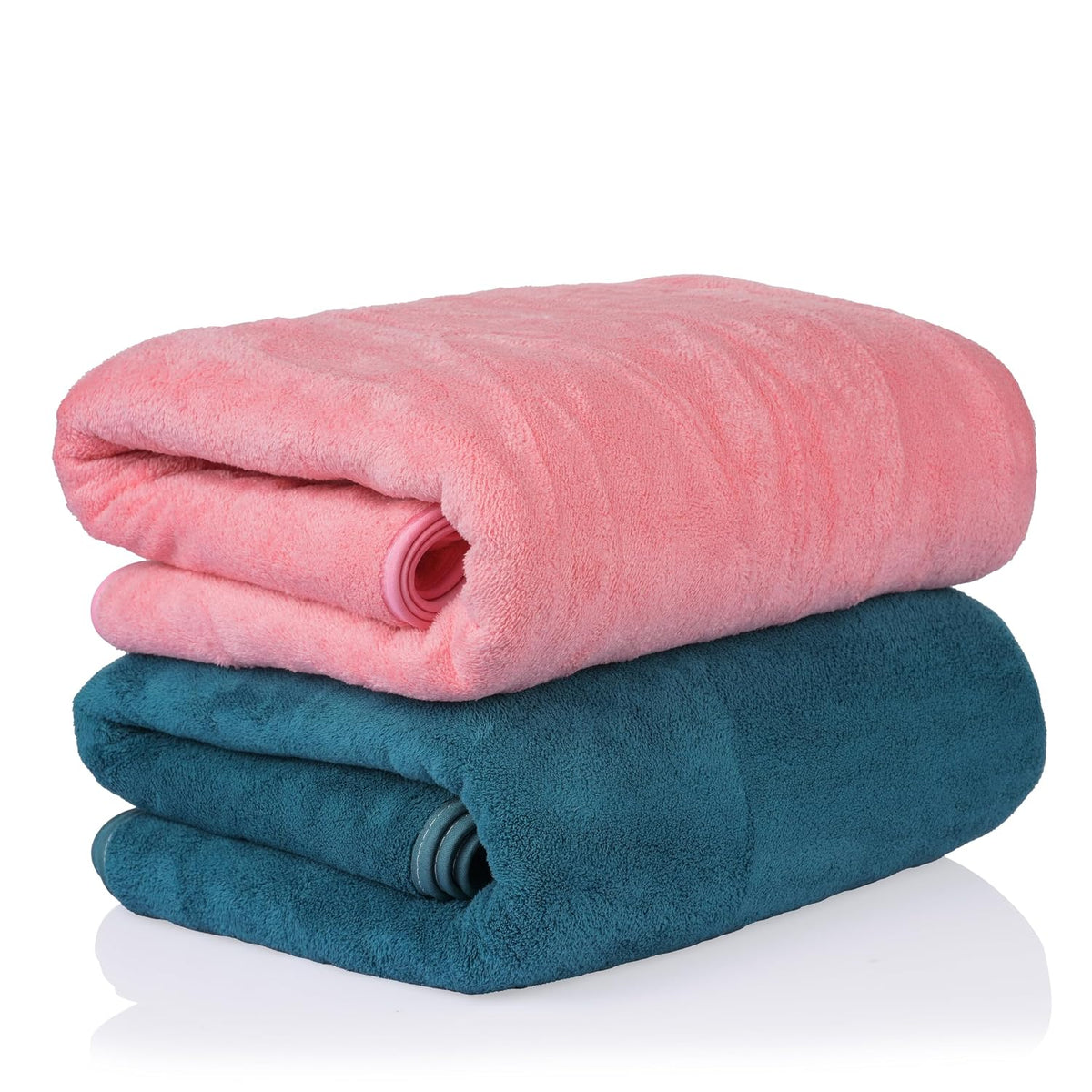 Glivary Microfiber Bath-Soft Towel 640 Gsm | With Hook Quick Dry Super Absorbent-Bath Towel For Men & Women (Greenish Blue & Pink) | Pack Of 2