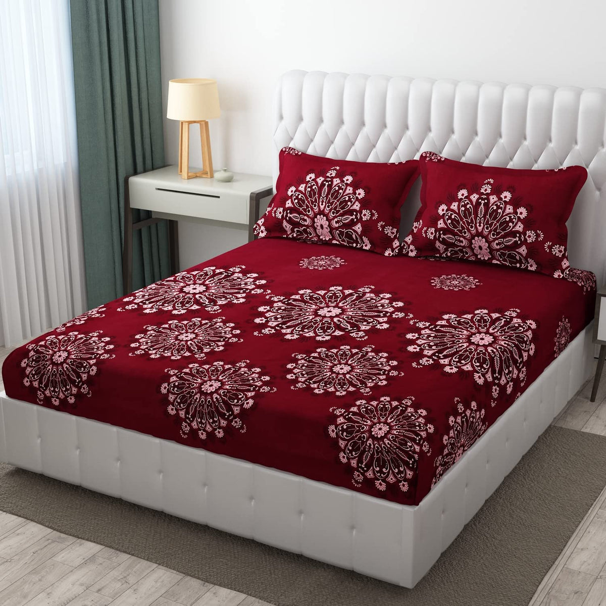 1 Bedsheet For Double Bed With 2 Pillow Covers - 90 X 100 Inches, Maroon | Premium Cotton Material Double Bedsheet Queen Size | Skin Friendly & Long Lasting