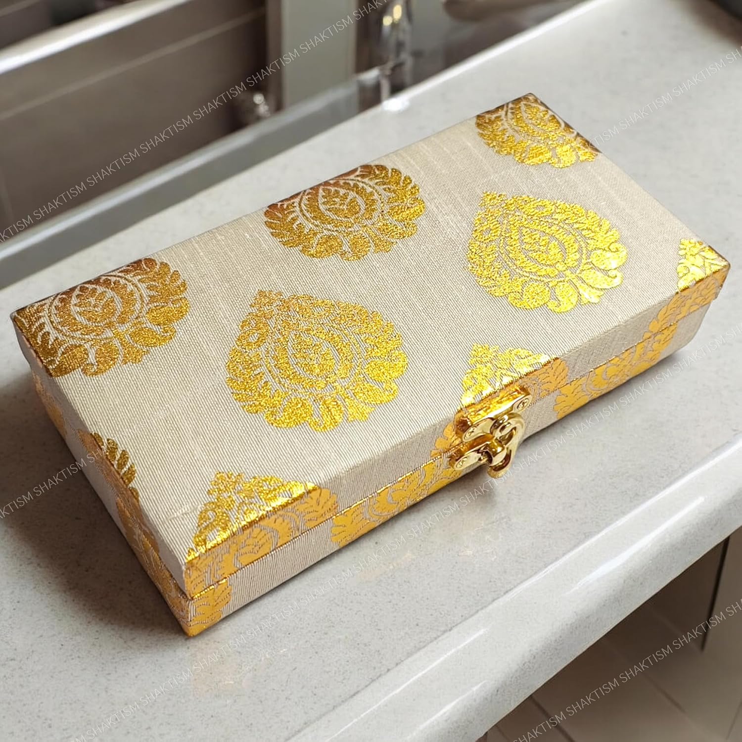 Decorative & Attractive Box Cash Box, Shagun Box, Jewellery Box, Money Box Envelop Wedding, Gift Box, Bangel Box Pann Patta Design, Pack Of 1, Colour - Off White