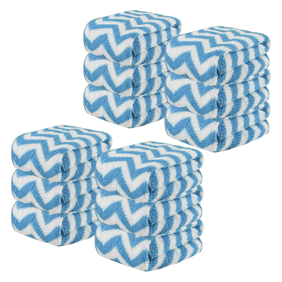 Kuber Industries Super Absorbent & Reusable Microfibre Face Towel 1300 Gsm (Zig Zag Blue) - Pack Of 12