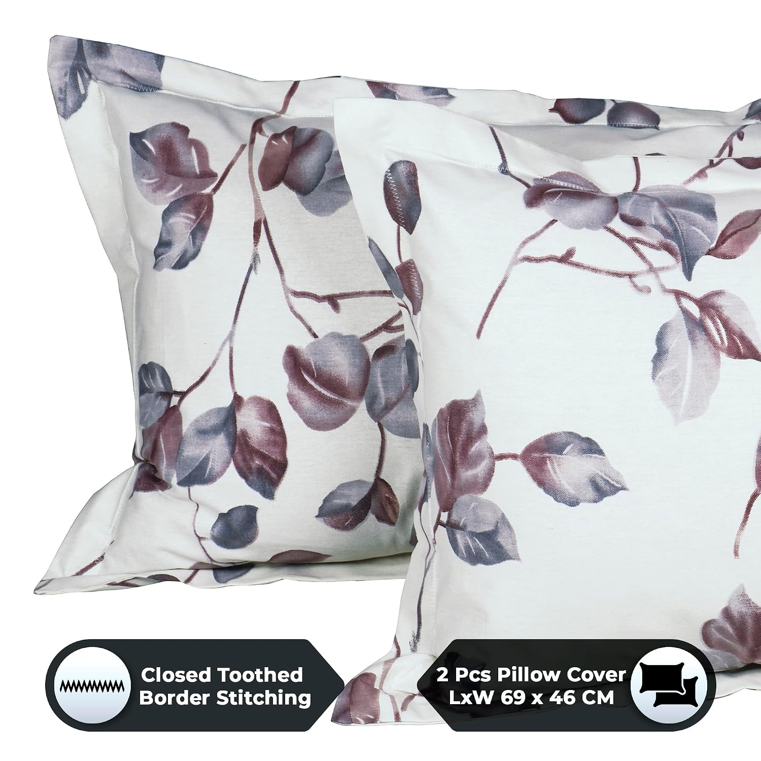 Bedsheet For Double Bed Cotton With 2 Pillow Covers, White & Mauve - Queen Size 88 X 100 Inches | 190 Thread Count - Ideal For Festive Occasions