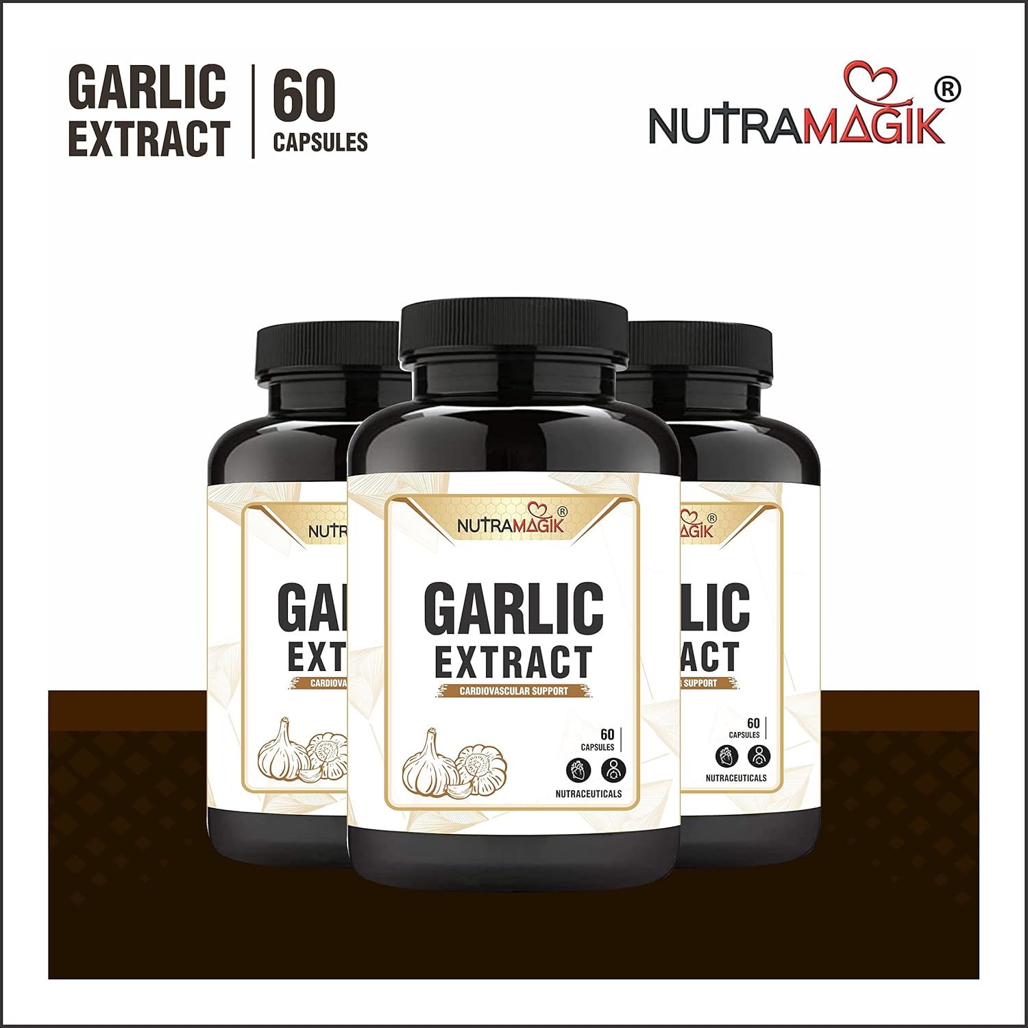 Nutramagik Garlic Extract For Balance Cholesterol Level, Support Heart Health, Relieves Gas, Improves Digestion & Helps In Heal Stomach Problems | 60 Capsules 100gm 0.2lbs