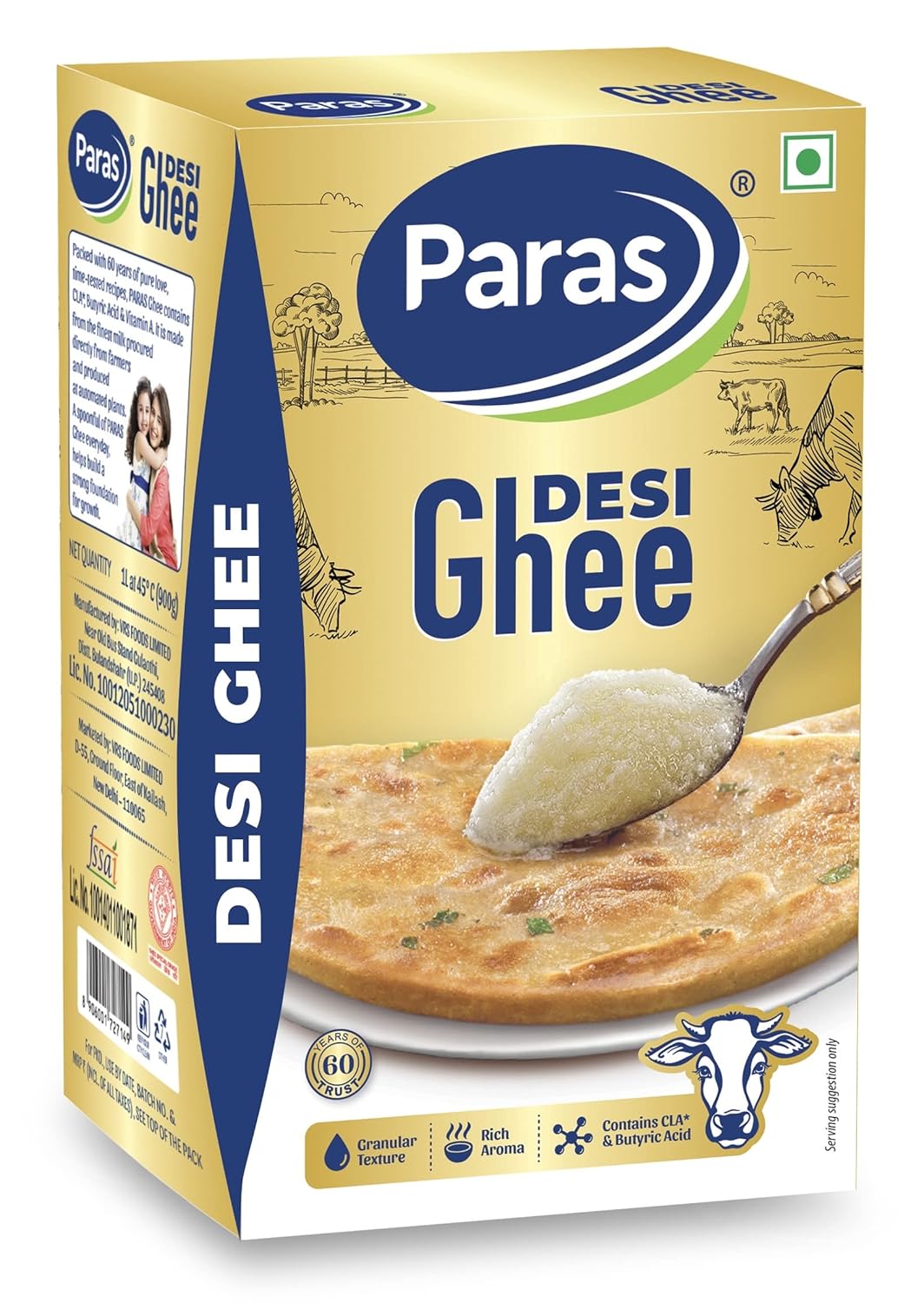 Pure Natural Desi Ghee By Paras | Rich In Taste & Nutrients Desi Ghee Perfect For Parathe & Sabji | (1 Litr) 33.8 Ounce | Box Pack