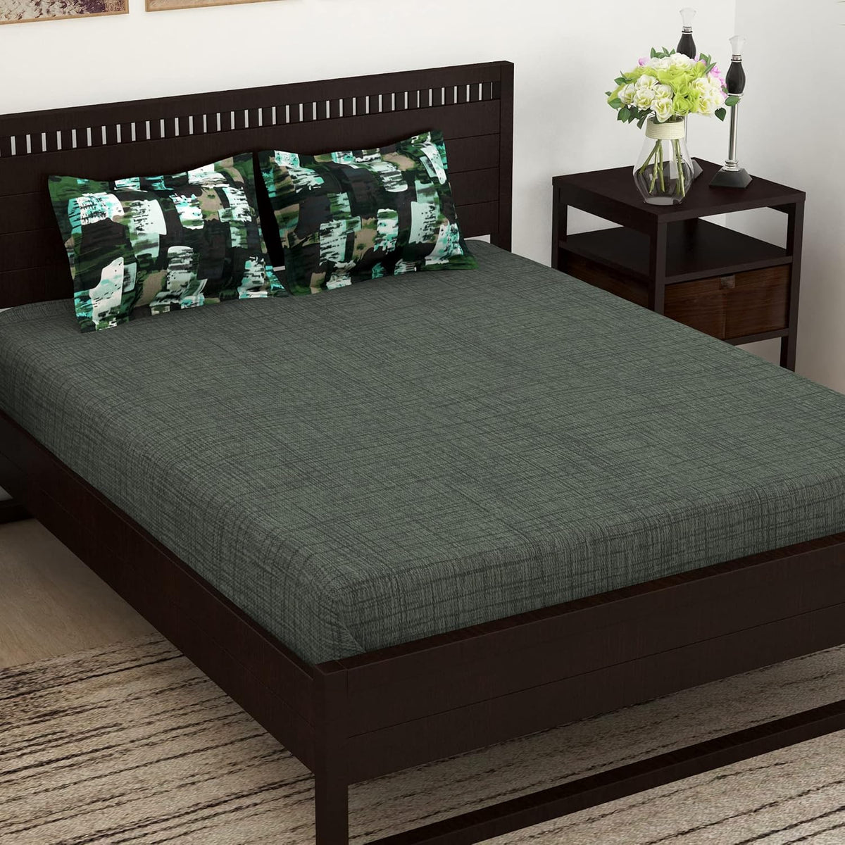 Bedsheets For Double Bed With 2 Pillow Covers - 88 X 100 Inches, Olive Green | Ideal For Home Decor, Guest Home, Hotel