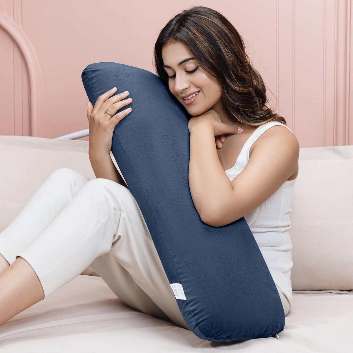 Memory Foam Half Body Pillow, For Sleeping & Hugging, Pregnancy, Navy Blue - 30 X 10 X 5 Inches | Long Cuddle Pillow Suitable For Side Sleepers & Back Support | Velvet Cover, Multipurpose