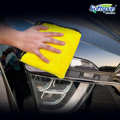 Softspun Microfiber Cloth Towel 800 Gsm | Extra Thick Microfiber Cleaning Cloths Perfect For Bike, Auto, Cars Both Interior & Exterior (Yellow & Grey)- Pack Of 3