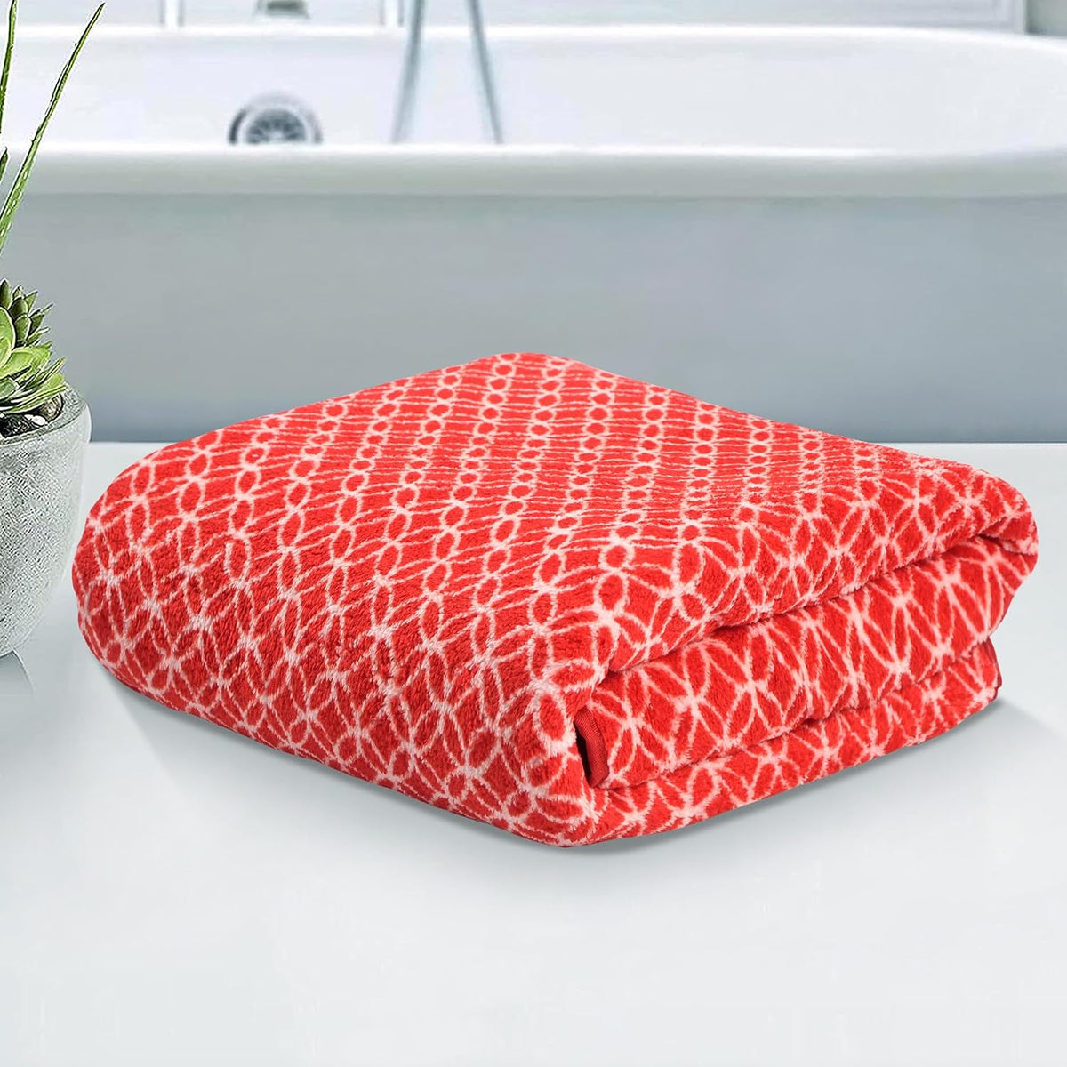Kuber Industries Microfiber Bath Towel 350 Gsm | Large Size Soft Quick Dry & Absorbent Shower Bath Towel (Circle) - Red