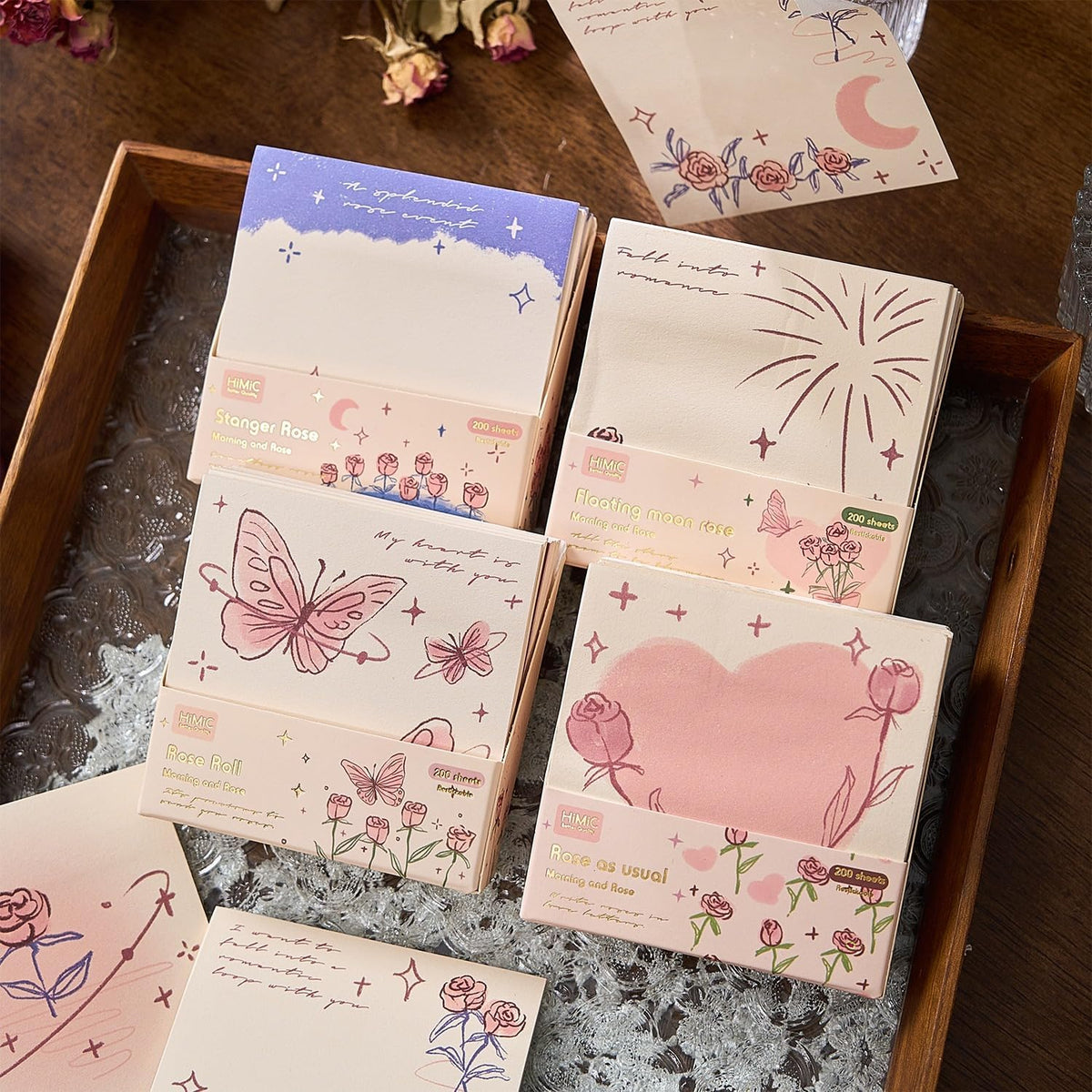 Sticky Notes Set, 200 Self Stick Memo Pad With Delicate Heart, Rose & Butterfly Designs (4)