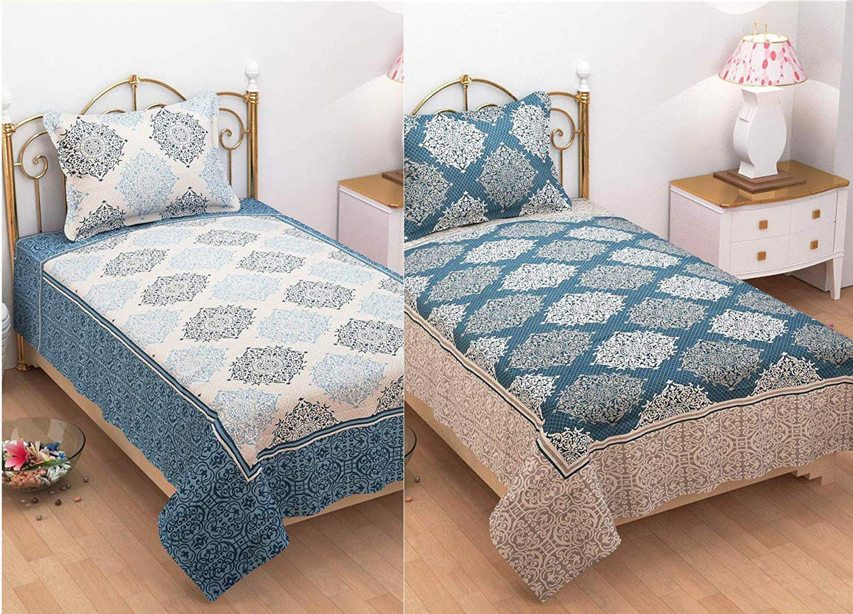 1 Single Bedsheet With 1 Large Pillow Cover - Size - 60 X 100 Inches, Multicolor | Designer Printed Bedsheet Set - Naturally Soft, Breathable, & Skin Friendly