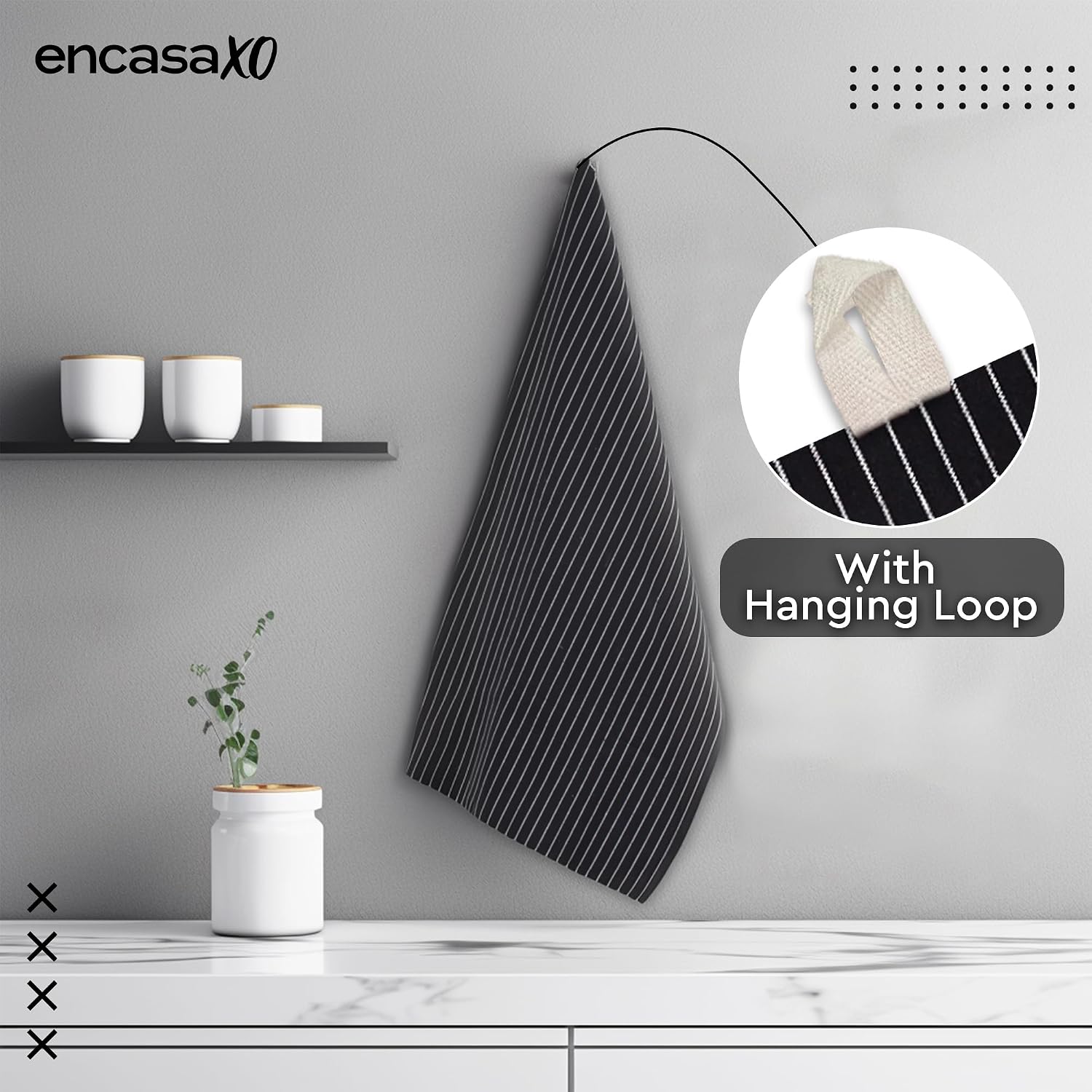 Encasa Xo Kitchen Cooking Cloth 340 Gsm | Cotton Hand Towel For Drying Dishes Highly Absorbent Cleaning & Quick Drying Of Plates | Butcher Black (Set Of 4)