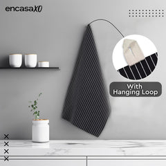 Encasa Xo Kitchen Cooking Cloth 340 Gsm | Cotton Hand Towel For Drying Dishes Highly Absorbent Cleaning & Quick Drying Of Plates | Butcher Black (Set Of 4)