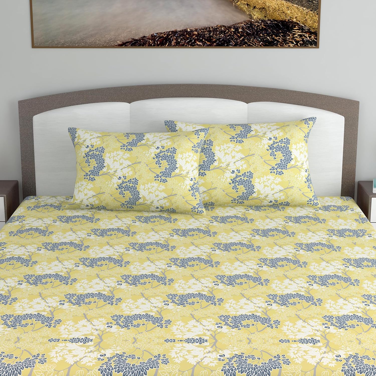 King Size Double Bedsheet With 2 Pillow Covers - 108 X 108 Inches, Lemon Green | Soft & Durable For Everyday Use - All Season Comfort