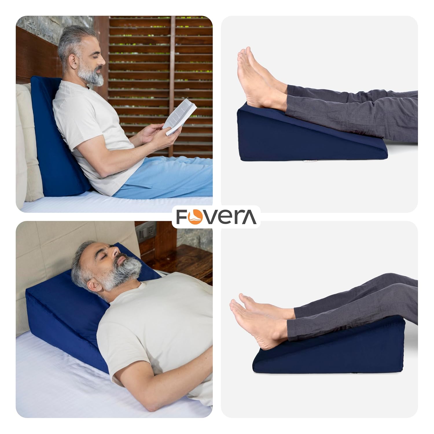 Wedge Pillow Memory Foam For Back Support, Navy Blue, Medium Size - 7 Inch | Wedge Cushion, Acid Reflux, Snoring, Gerd, Leg Elevation, Pregnancy | Removable Velvet Cover, Multipurpose Pillow