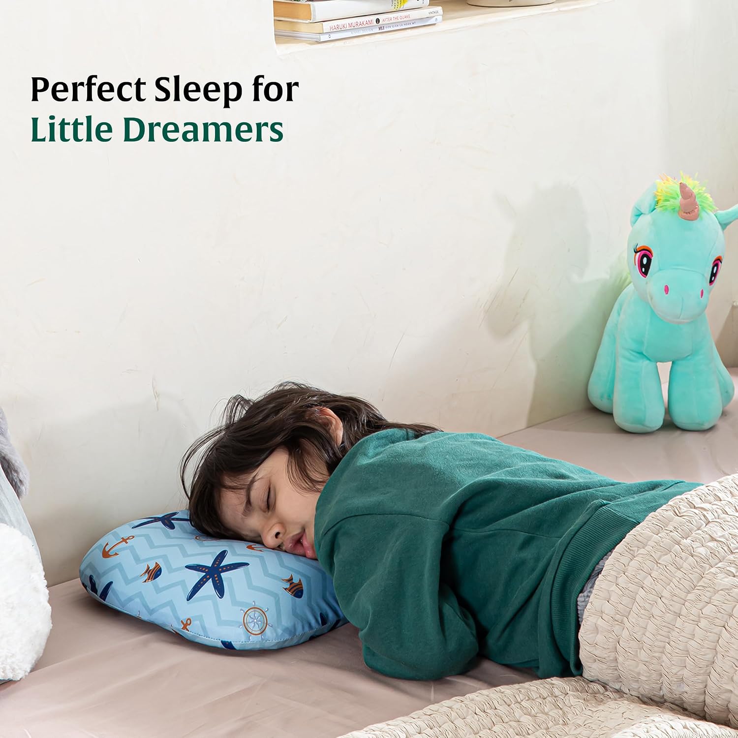 Pillow For Kids, Memory Foam Soft Kids Pillow For Sleeping - Standard Size | For 2 Years To 8 Years, Small Pillow, Kids Pillow For Girls & Boys - Toddler Pillow - Blue Pillow Cover