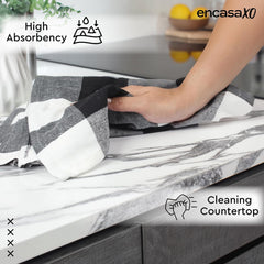 Encasa Xo Kitchen Cooking Cloth 340 Gsm | Cotton Hand Towel For Drying Dishes Highly Absorbent Cleaning & Quick Drying Of Plates | Buffalo Black Checks (Set Of 4)