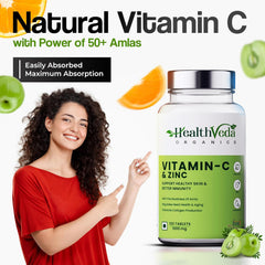 Health Veda Organics Private Limited Natural Vitamin C 1000 Mg I Boosts Immunity, Antioxidant & Skin Care For Both Men & Women | 120 Tablets , 200gm 0.4lbs