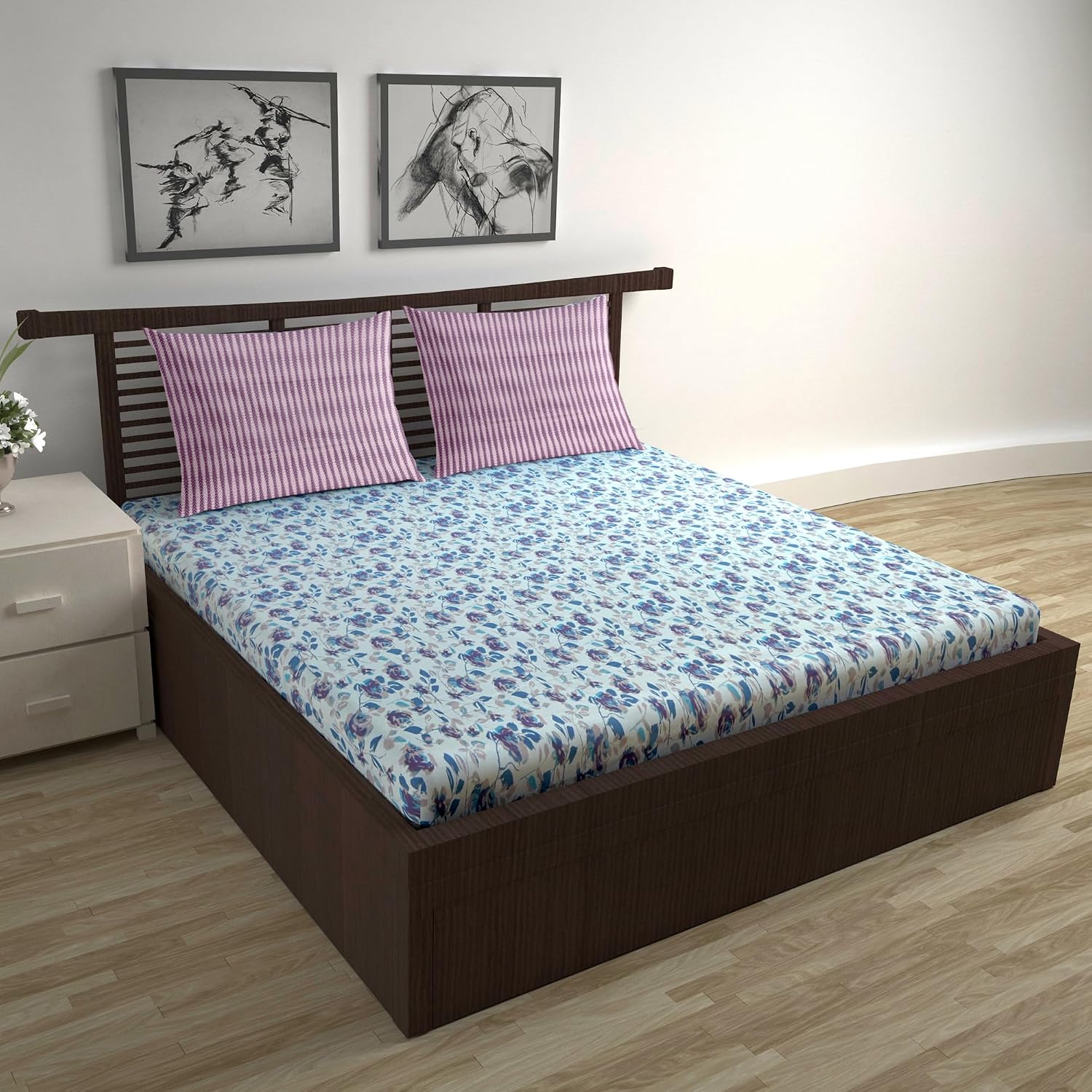 Cotton Double Bedsheet With 2 Pillow Covers - 87 X 100 Inches, Lavender Blue | Smooth & Comfortable For Daily Use - All Weather Coziness & Bedroom Style