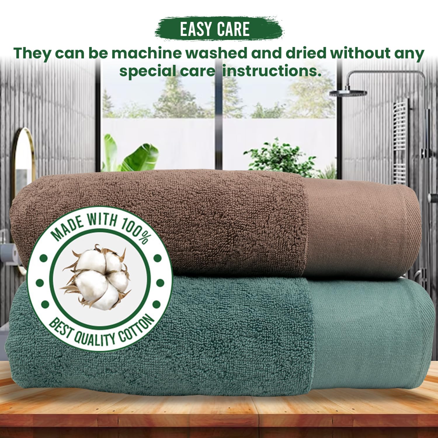 Rangoli 100% Cotton Martin Bath Towels 1100 Gsm | Quick Dry, Ultra Soft, Highly Absorbent Printed Hand Towel For Men & Women Luxury & Highly Absorbent Towels - Turquise & Blugrn (Set Of 2)