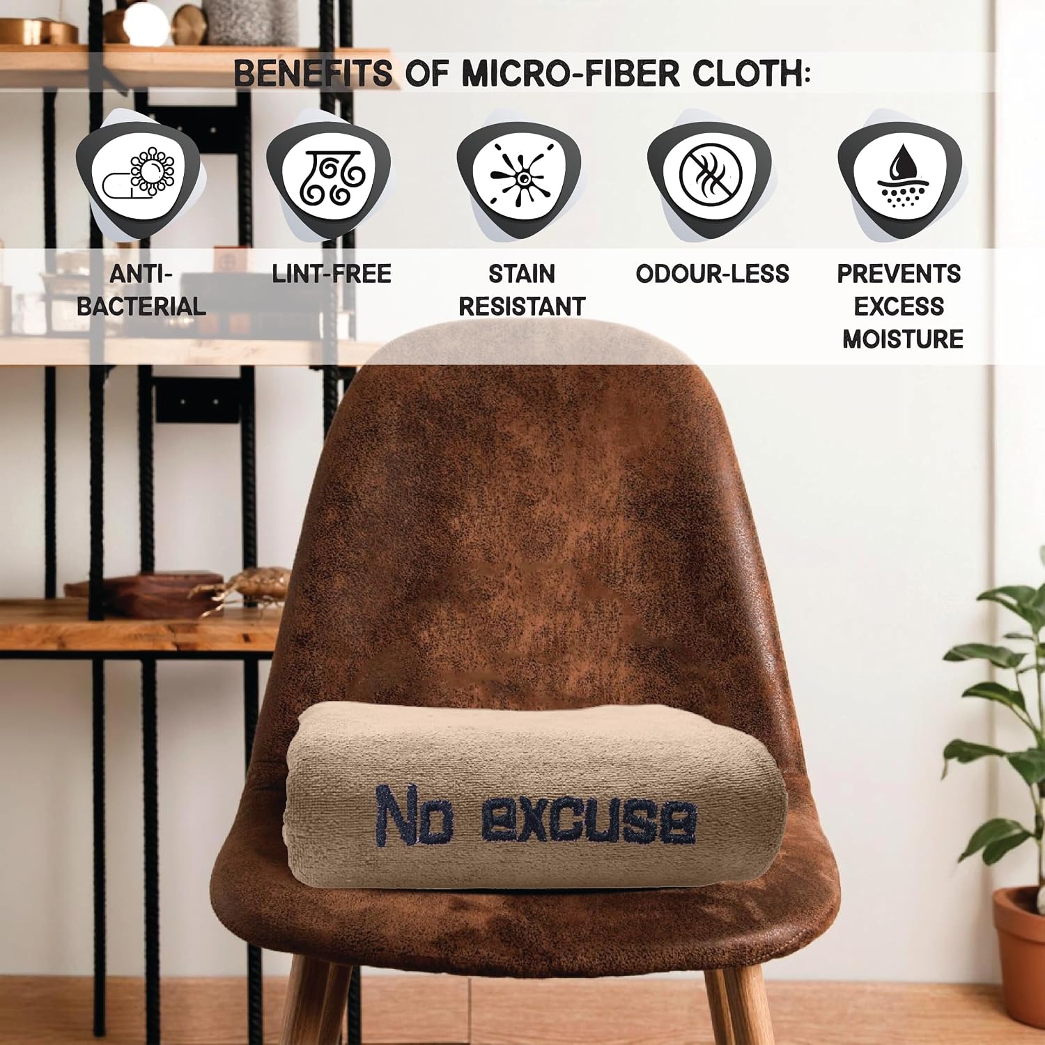 Housse Premium Soft Microfiber Embroidery Bath Towel 350 Gsm | Soft Absorbent Quick-Drying Sweat Towel (No Excuse - Brown)