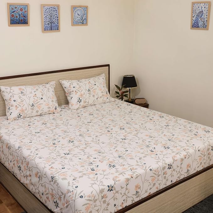 Polyester Single Bedsheet For Single Solid Bed Sheet With 2 Pillow Cover - 68 X 90 Inch, White | 186 Thread Count Breathable & Comfortable Fabric Bedsheet
