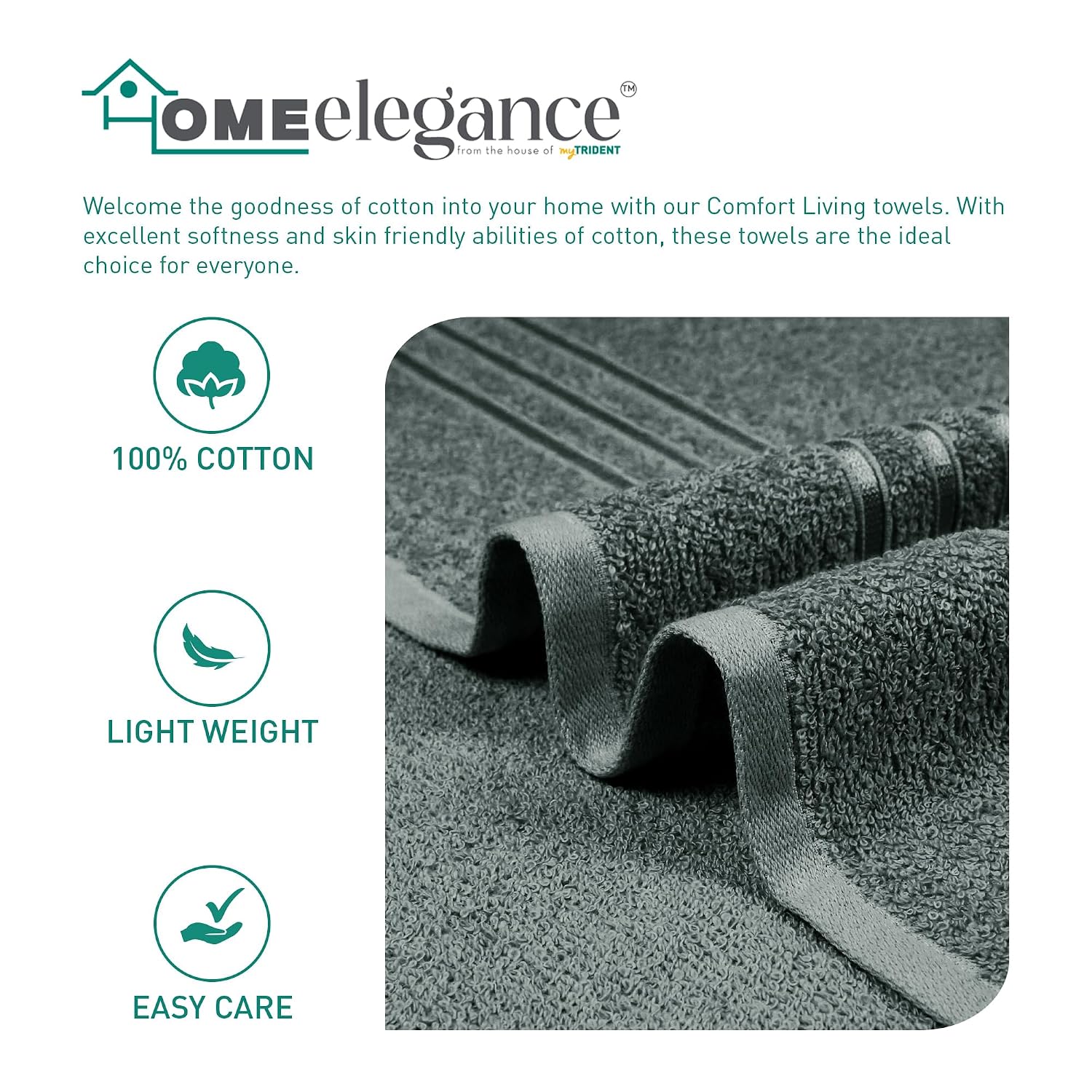 Home Elegance 100% Cotton Comfort Living Bath Towel 400 Gsm (New Grey)- Pack Of 1