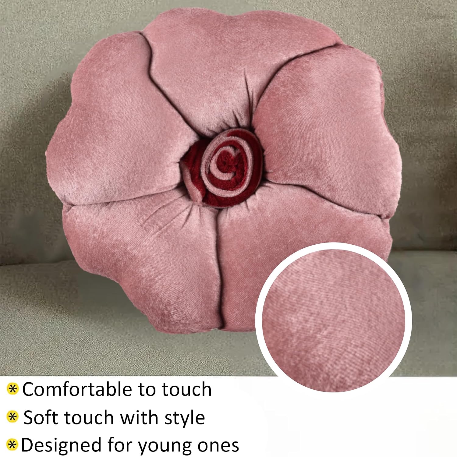 Rose Shape Pillow, Soft Cushion Pillow For Car & Room Decoration, Rose Pink - 13 Inches | Decorative Plushie Cushions For Sofa & Bed | Head Rest Pillow, Furniture Cushion - Pack Of 3