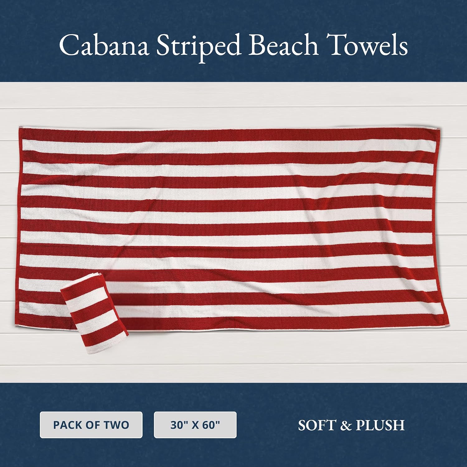 Lane Linen 100% Cotton Large Bath Towels 1000 Gsm | Cabana Stripe Bathroom Towels | Highly Absorbent, Soft & Quick Dry Towels - Red (Pack Of 2)