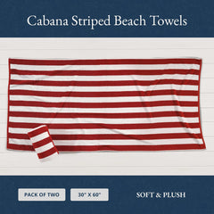 Lane Linen 100% Cotton Large Bath Towels 1000 Gsm | Cabana Stripe Bathroom Towels | Highly Absorbent, Soft & Quick Dry Towels - Red (Pack Of 2)