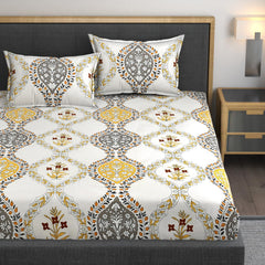Cotton Bedsheets Feel Glace All Around Elastic Fitted King Size Bedsheets With 2 Pillow Covers - 78 X 72 X 10 Inches, Yellow | Premium Super Soft Bedsheet King Size