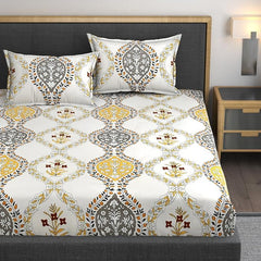 Cotton Bedsheets All Around Elastic Fitted Single Bedsheet With1 Pillow Cover - Size 48x78 Inches, Yellow | Premium Super Soft Fitted Single Bedsheet