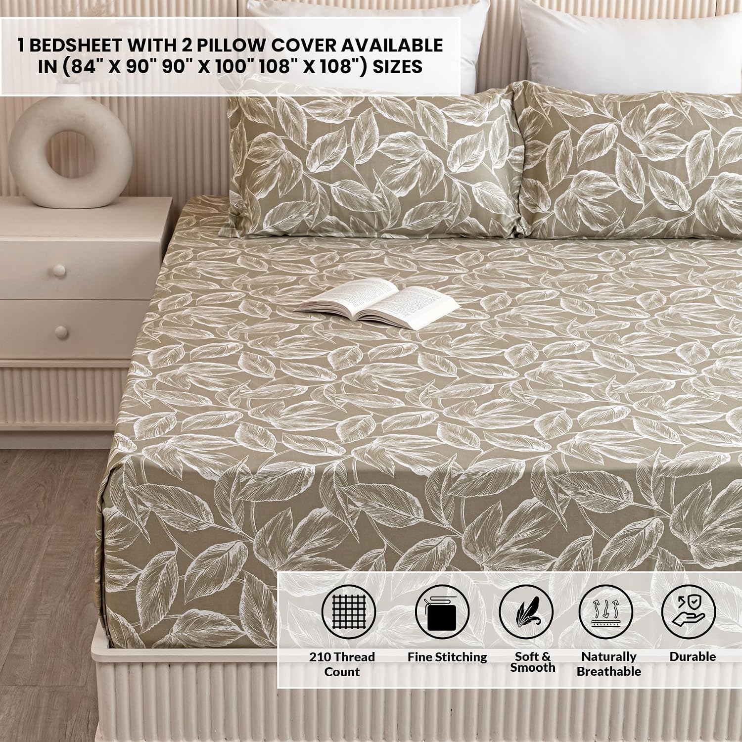 Soft Bedsheets For Queen Size With Two Pillow Cover - 90 X 100 Inches, Tana Green | Lightweight, Soft, Skin Friendly - Durable Bedsheets For Everyday Comfort