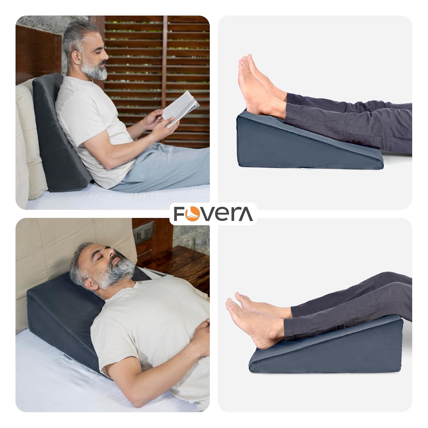 Wedge Pillow Memory Foam For Back Support, Velvet Dark Grey, Medium Size - 7 Inch | Acid Reflux, Snoring, Gerd, Leg Elevation, Pregnancy | Multipurpose Bed Wedge Pillow, Removable Cover
