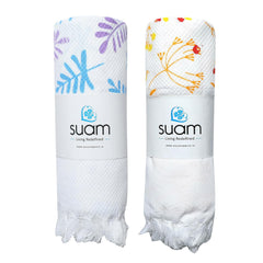 Suam Aruba Cotton Towel 400 Gsm | Quick Absorption For Beach, Pool, Travel, Spa & Yoga | Printed Cotton Towel - Standard Size | Lavender & Saffron (Pack Of 2)