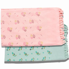 100% Printed Thin Towel 700 Gsm | Quick Dry & High Absorbent Thorthu Bath Cotton Towels (Sage Green & Pink) - Set Of 2