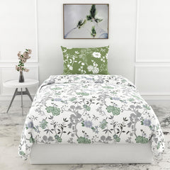 1 Single Bedsheet & 1 Pillow Cover - 54 X 84 Inches, Sage Green & White | Coordinated Look For Your Bedding | Durable & Easy To Maintain