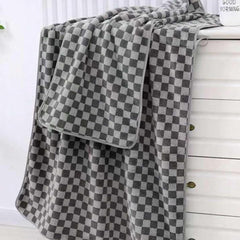 Maxoshine Microfiber Bath-Checkered Towels 390 Gsm | Bath Towel For Men & Women-Soft Coral Fleece Towel With Hook Quick Dry Super Absorbent (1 Bath Towel + 1 Hand Towel Combo) -Grey